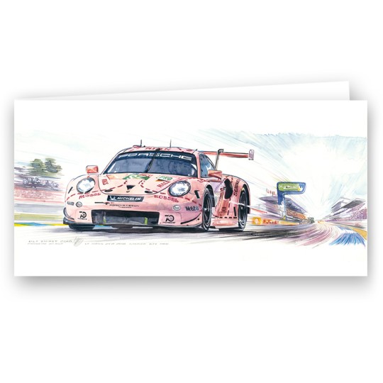 Uli Ehret Greetings Card - Pink Porsche at le Mans